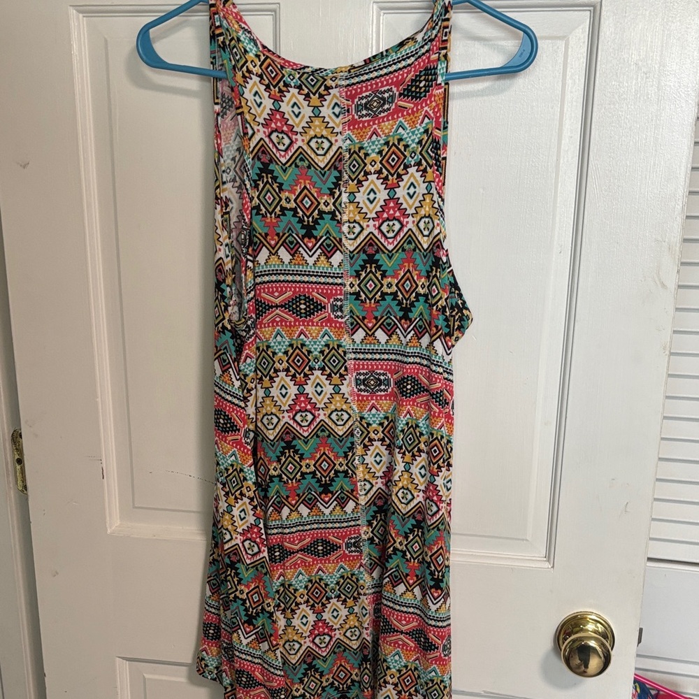 bobeau Multicolor Aztec Tank Mini Dress - Pink, Teal, Yellow & Black - Picture 4 of 6